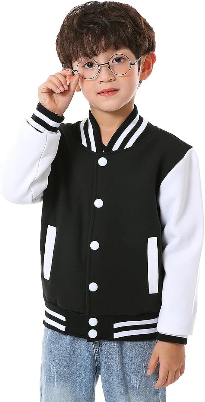 儿童男孩棒球夹克外套时尚校队开衫夹克休闲运动衫运动口袋外套